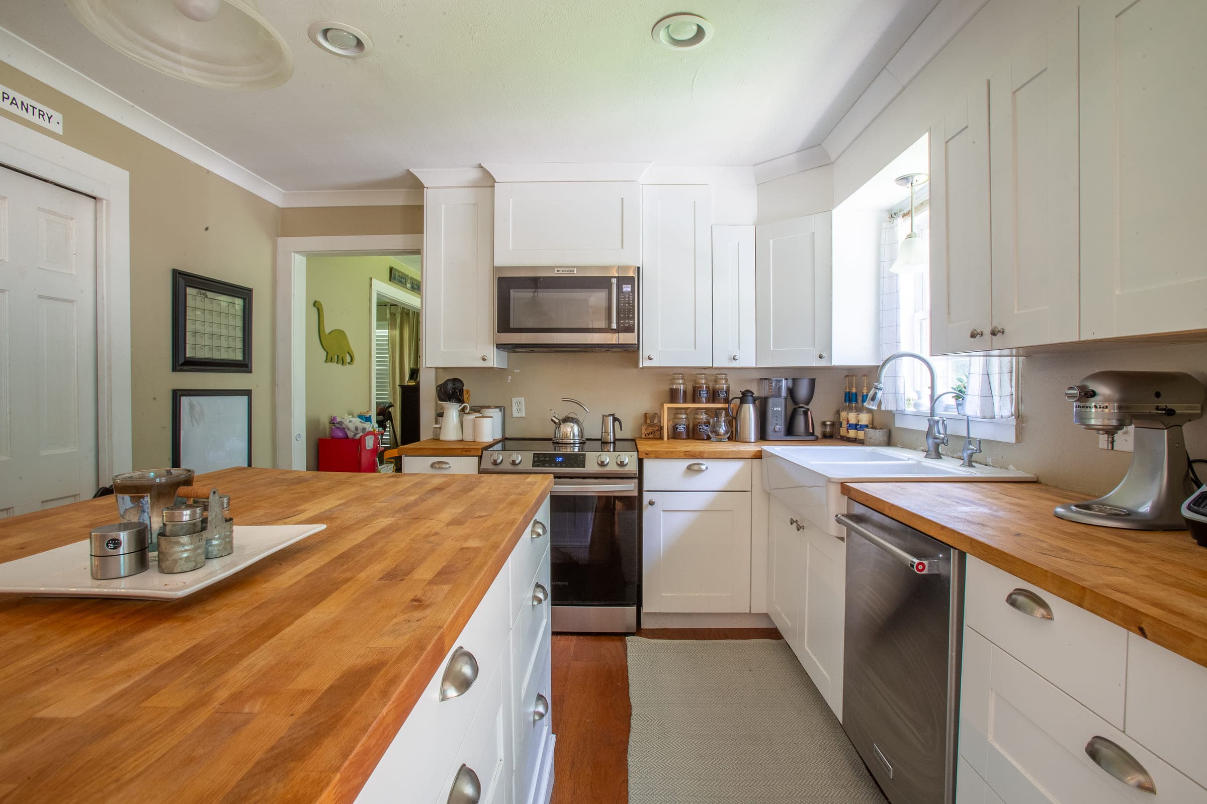 Butcher block island and counters