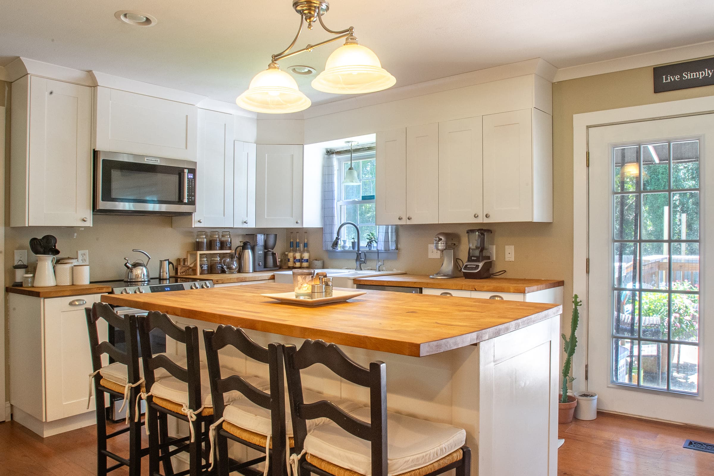 Butcher block island and counters