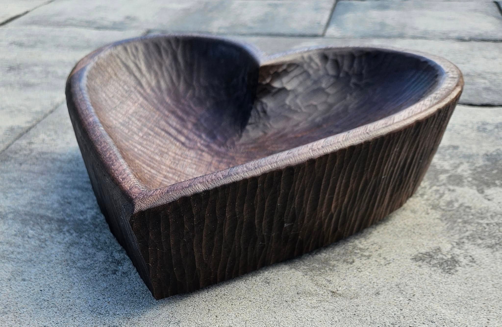 Hand-carved black walnut heart bowl