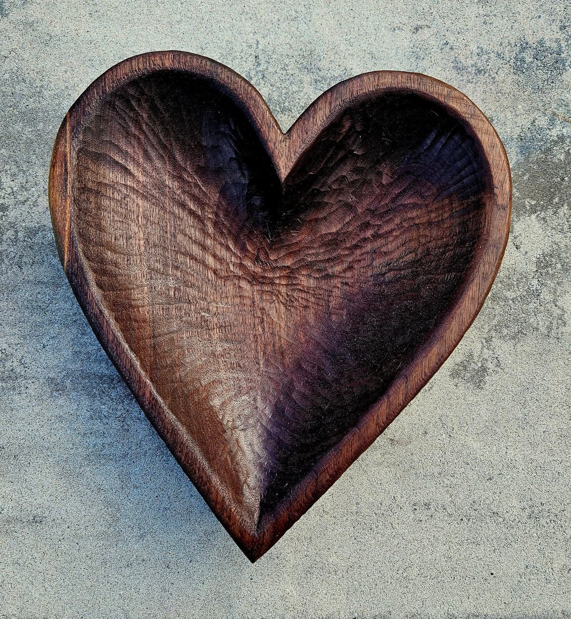 Hand-carved black walnut heart bowl