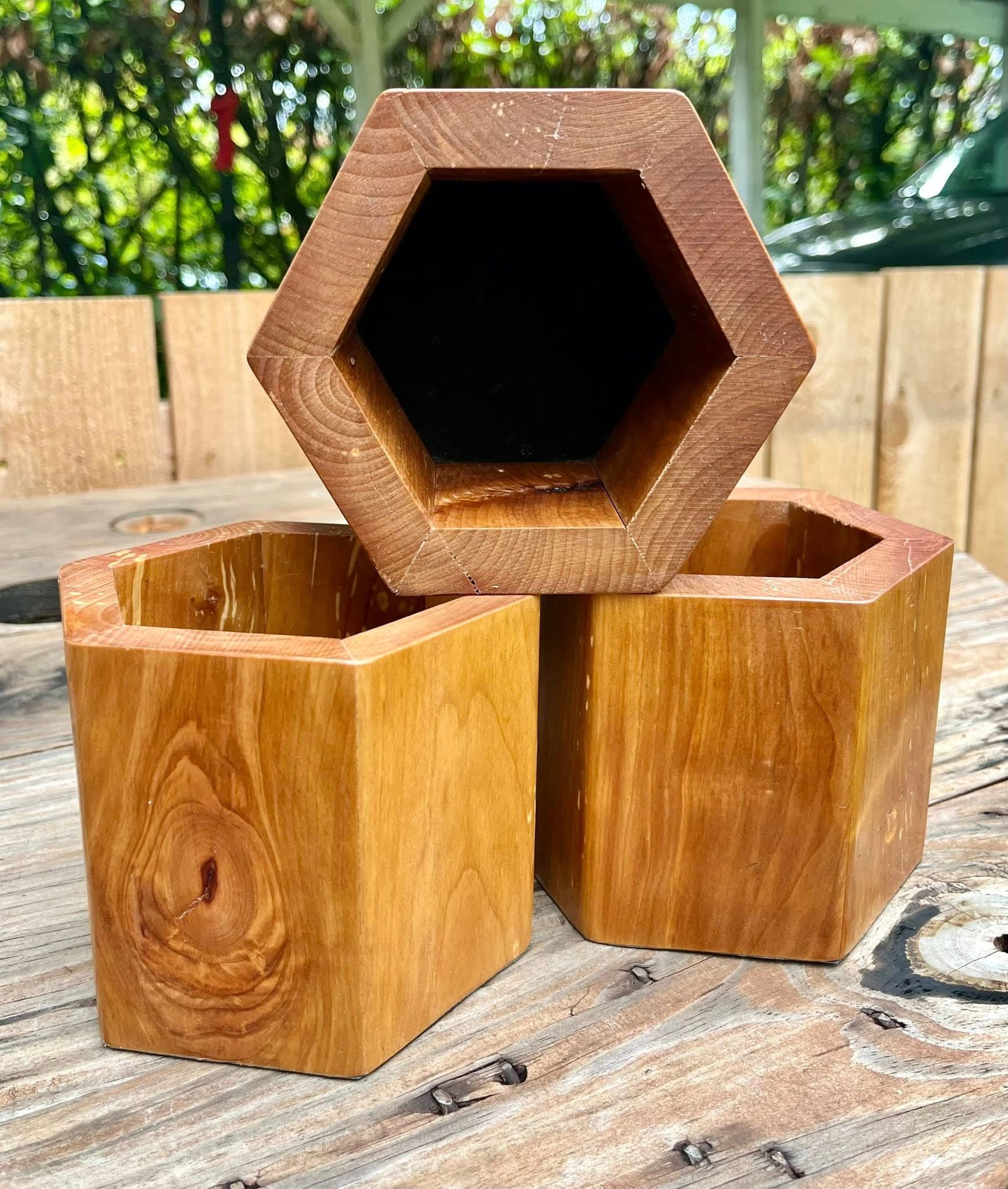 Hexagonal cedar planters
