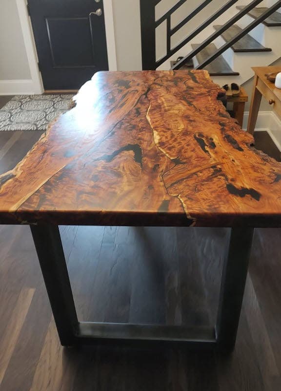 Live edge dining tables and bench seating