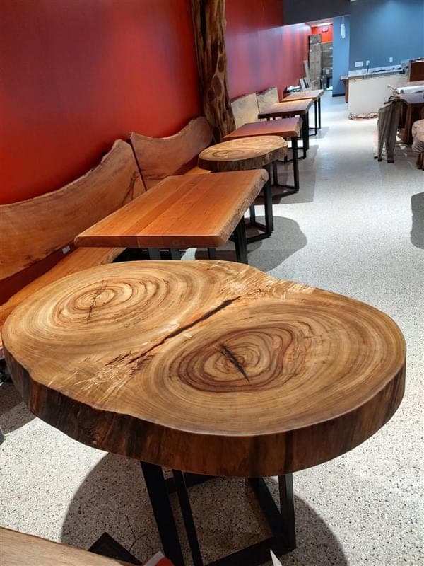 Live edge dining tables and bench seating
