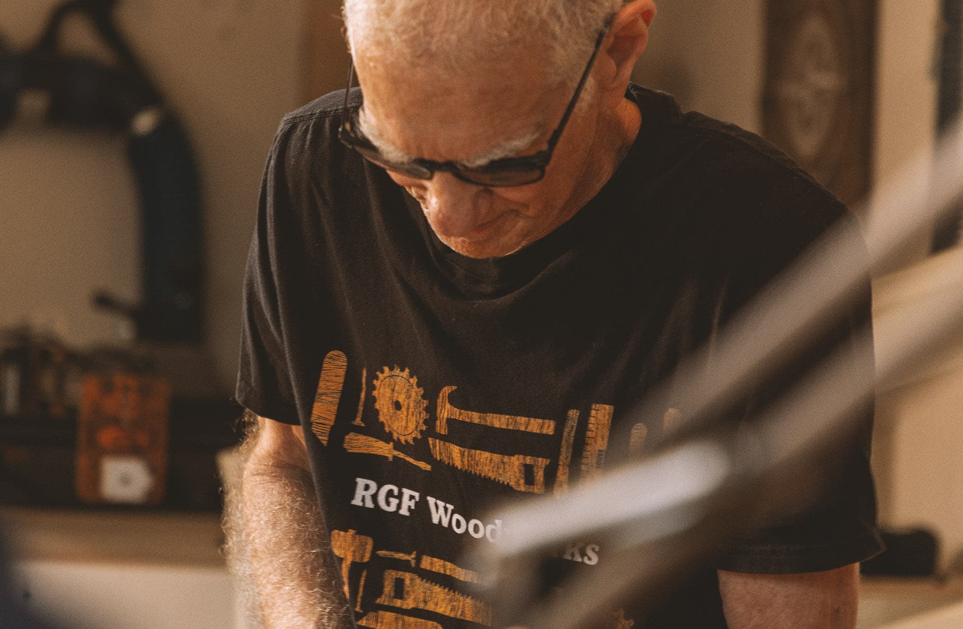 Rick Feldman working at the bench in his shop